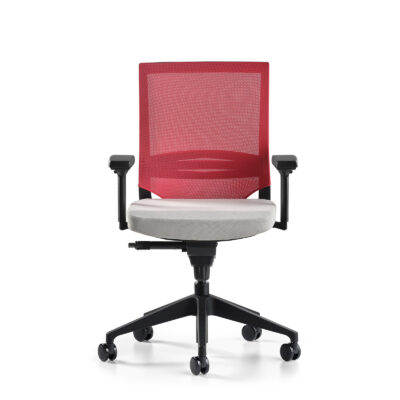 Bürotime Cozy çalışma koltuğu plastik ayaklı 3d kollu açık gri kırmızı renkli